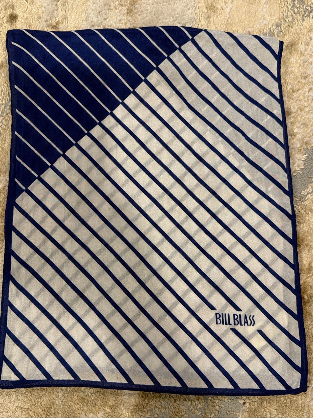 Vintage Bill Blass 100% Silk Navy White Scarf Made in Japan